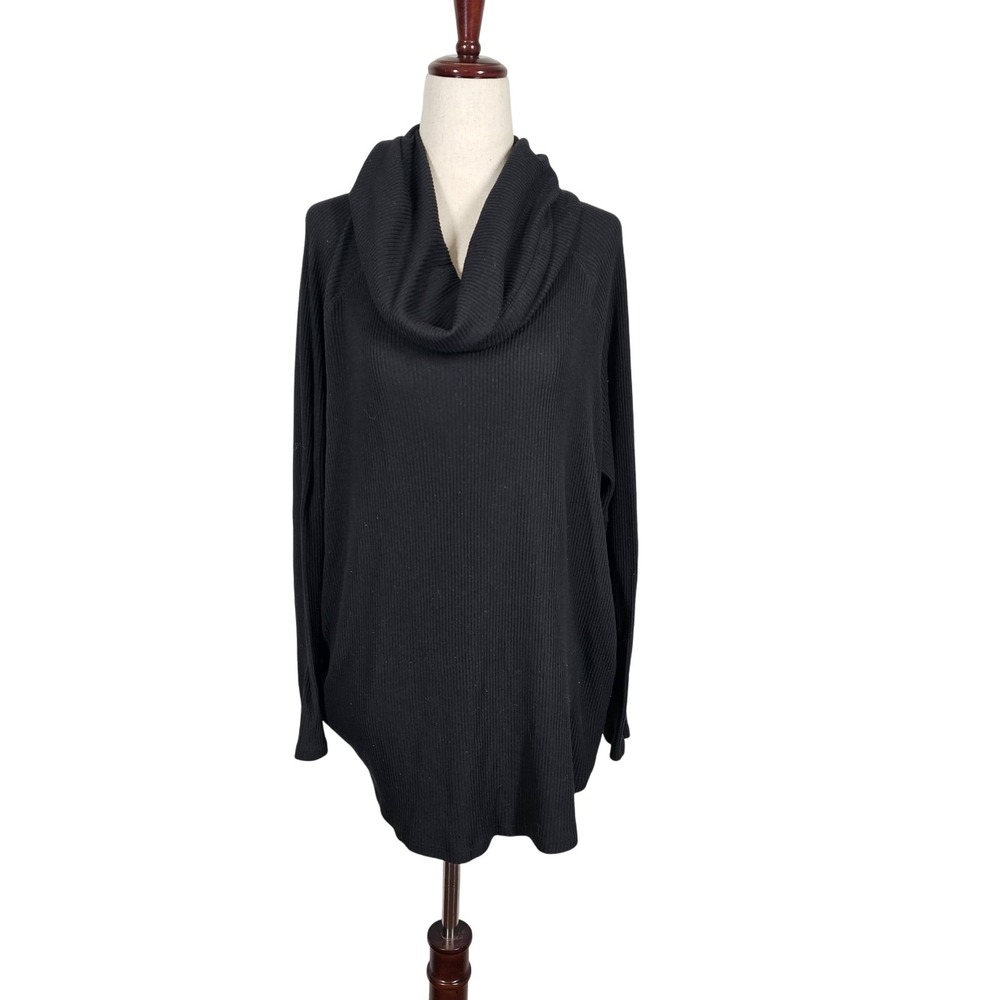 Terra & Sky Sweater Womens‎ 1X Black Cowl Neck Ribbed Pullover Long Sleeve Top